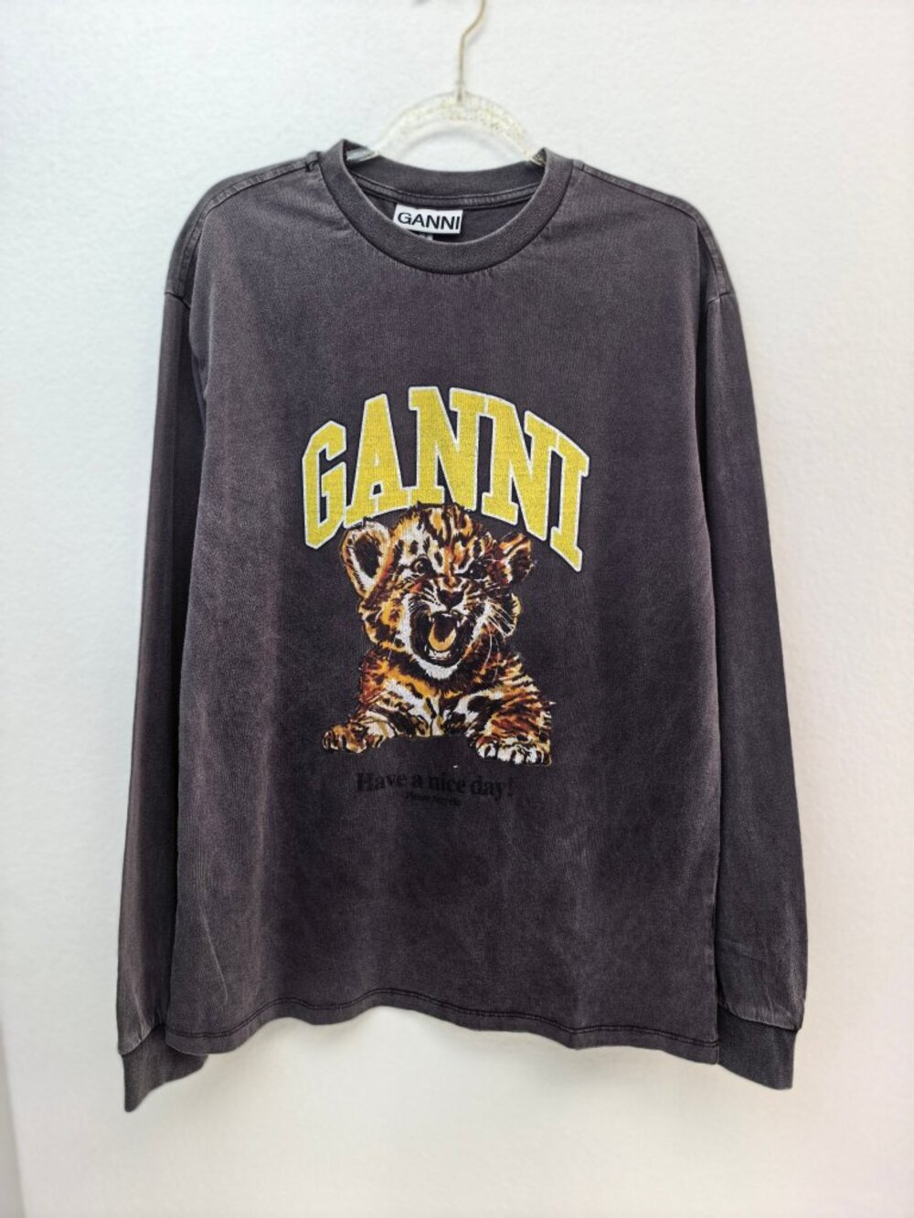 GANNI Washed Sweatshirt Baby Tiger Graphic Print